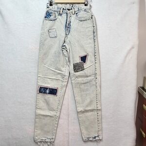 Vintage Zena Acid Wash Patchwork Jeans Womens 6 High Rise Tapered Print 80s